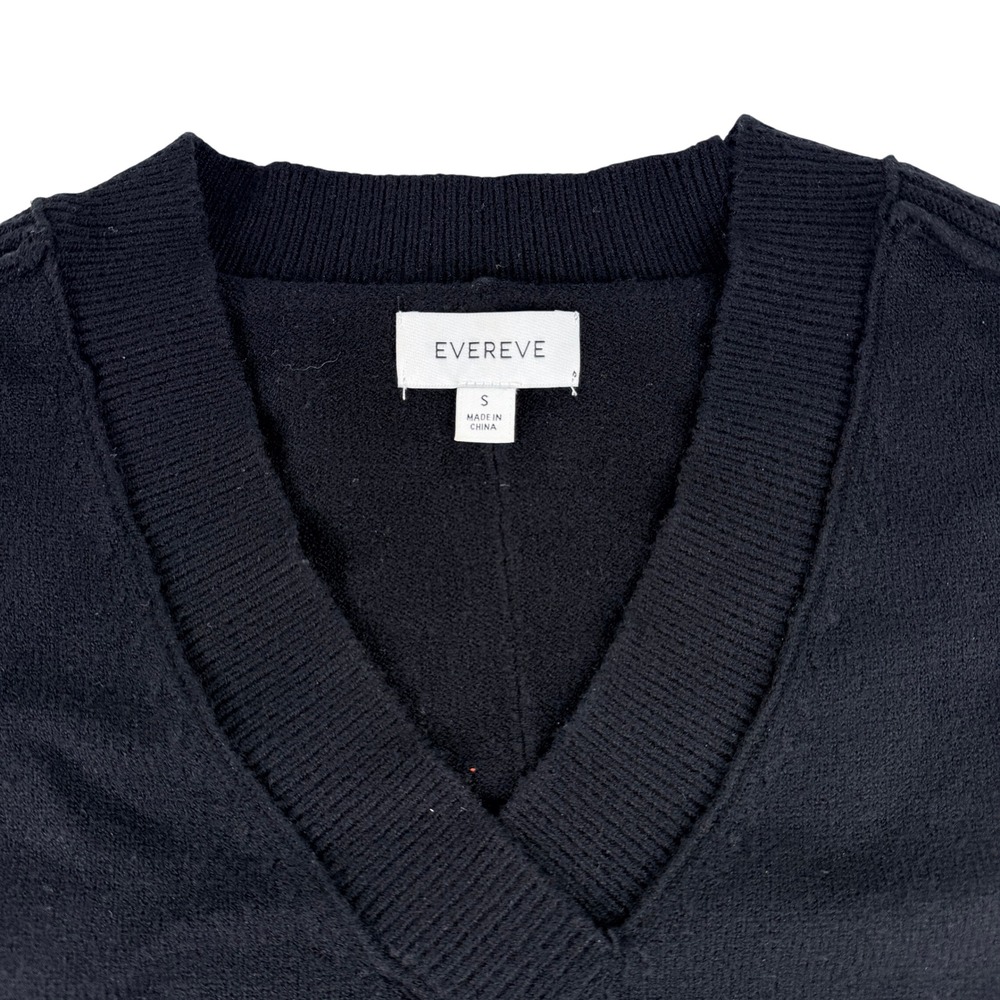 EVEREVE Black V-Neck Knit Pullover Sweater Raised Shoulder Detail Small Slouchy